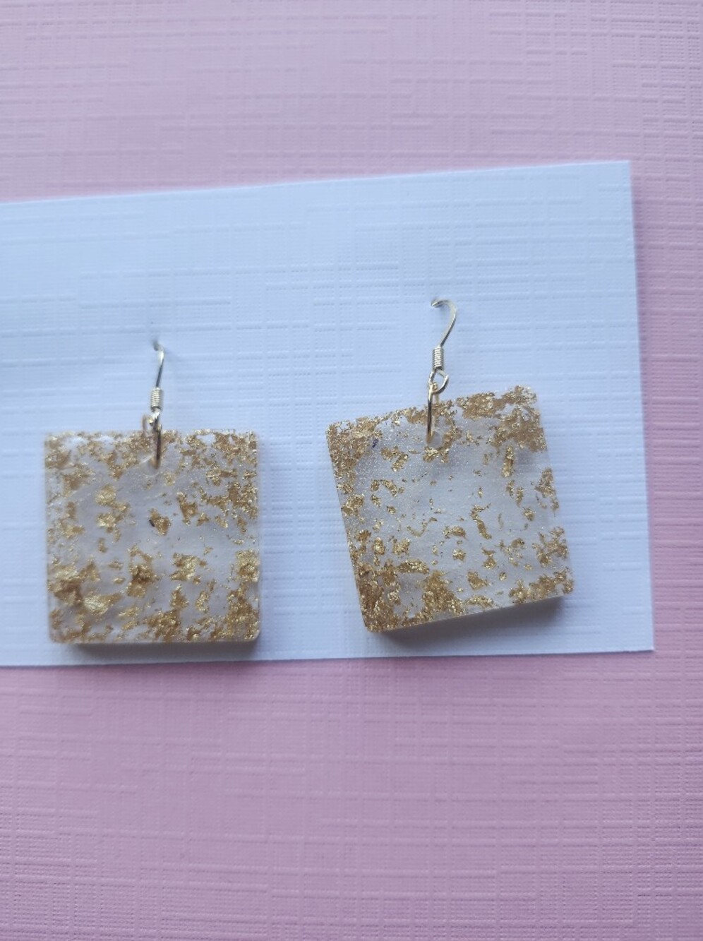 Gold Flake Square Drop Earrings - White & Gold
